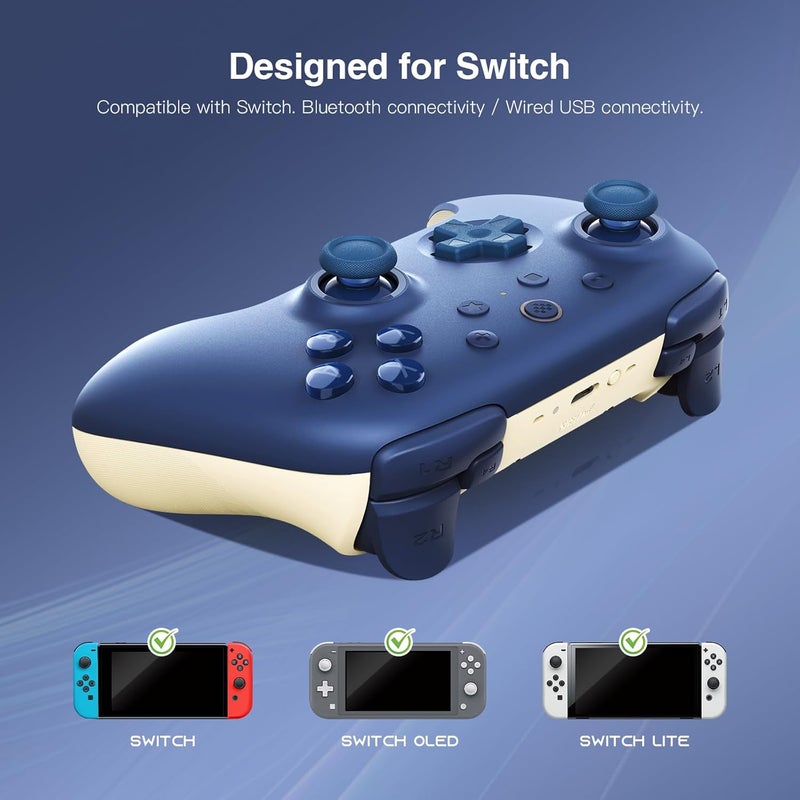 8Bitdo وحدة تحكم بلوتوث Ultimate 2C (تحديث عصا التحكم بتأثير هول) - لجهاز Switch/Switch 2، مع أزرار L4/R4 قابلة لإعادة التعيين، تحكم بالحركة 6 محاور، اهتزاز رنبل ووظيفة توربو (أزرق داكن) - Image 4